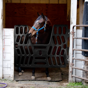 Stall Gate with Yoke mounted in stall with brown horse